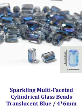 Sparkling Multi-Faceted Cylindrical Glass Beads Translucent Blue/ 4*6mm 40 Beads
